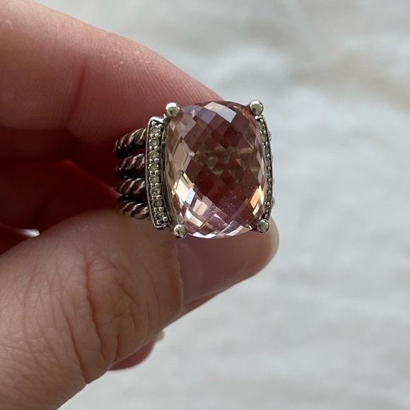 David Yurman Wheaton® Ring with Morganite and Pavé Diamonds Size 6 - Picture 10 of 14